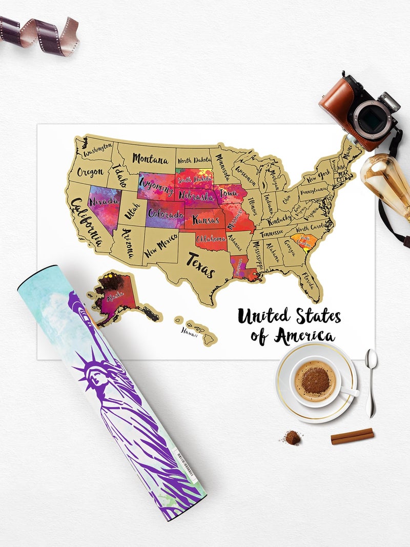 JARLINK Scratch Off USA Map Poster, 12x17 inches United States Map with Unique Accessories Set, Personalized Travel Poster, Gift for Travelers - Image 3
